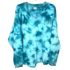 PINK Victoria's Secret Teal Blue Terry Cloth Oversized V-Neck Top Large